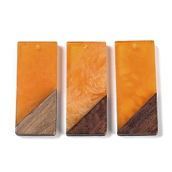 Оранжевый Подвески из смолы и дерева, прямоугольник амулеты, оранжевые, 38.5x15.5x3.5 мм, отверстие : 2 мм