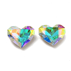 Crystal AB Glass Rhinestone Cabochons, Point Back & Back Plated, Faceted, Heart, Crystal AB, 19x23x8mm