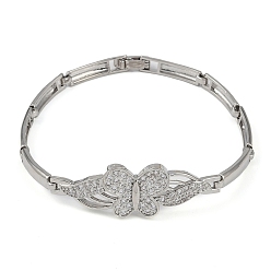 Бабочка Браслеты-цепочки из латуни с микропаве и прозрачным фианитом, долговечный, без свинца и без кадмия, платина, бабочка, 7-5/8 дюйм (19.5 см), 14 мм