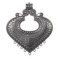 Antik Silber Farbe Herz tibetischen Stil Legierung Lüsterkomponenten Links, Antik Silber Farbe, 84x74x4 mm, Bohrung: 2 mm