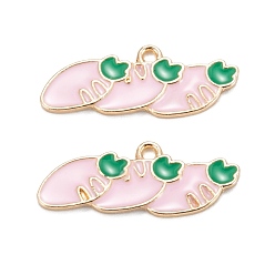 Pink Alloy Enamel Pendants, for Earrings, Light Gold, Carrot, Pink, 10x27x2mm, Hole: 1.6mm