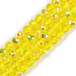 Желтый Гальванизируйте прозрачные стеклянные бусины, круглые, граненый(96 граненый), AB покрытием, желтые, 4~4.5 мм, отверстие : 1 мм, около 95 шт / нитка, 14.76'' (37.5 см)