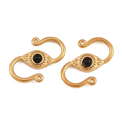 Golden 304 Stainless & Natural Obsidian S-Hook Clasps, Connector Charms for Jewelry Making, Golden, 13x8x2.5mm, Hole: 0.5mm