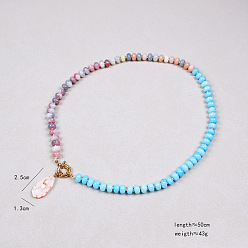 Разноцветный Ожерелья с подвесками-каплями из стеклянных и синтетических бирюзовых бусин-рондель, с латунными застежками, золотые, красочный, 19.69 дюйм (50 см)
