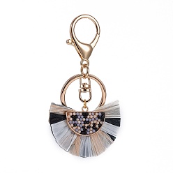 Black Raffia Tassel Pendants Keychain, with Alloy Swivel Key and Brass Jump Rings, Colorful, 85.5~86.5mm, Pendant: 33~34x46~50x7~9mm
