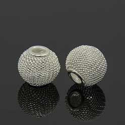 Silver Iron Wire Mesh Beads, DIY Material for Basketball Wives Earrings Making, Rondelle, Silver Color Plated, Size: about 16mm in diameter, 14mm thick, hole: 5mm