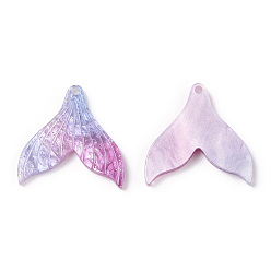 Colorful Cellulose Acetate(Resin) Pendants, with Glitter Powder, Rainbow Gradient Mermaid Pearl Style, Mermaid Tail Shape, Colorful, 19x19x3mm, Hole: 1.2mm