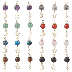 Смешанные камни 3 подвески из натуральных смешанных драгоценных камней, подвески из латуни и нержавеющей стали в виде звезд, луны, молний и драгоценных камней, золотые, смешанные окрашенные и неокрашенные, 24~26x8~8.5x8 мм, отверстие : 2 мм