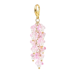Pink Труба цветок стеклянный кулон украшения, подвески с застежкой-лобстером, подвески на клипсах, для брелка, кошелек, украшение для рюкзака, розовые, 69 мм