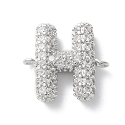 Letter H Латунные микро-паве кубические цирконии буквы ссылки, для изготовления именных ожерелий, долговечный, без кадмия и без свинца, Письмо ч, 15x15.5x4 мм, отверстие : 1.6 мм