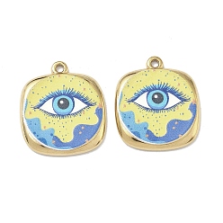 Желтый 304 нержавеющей стальной эмали подвески, квадрат с амулетами от сглаза, ионное покрытие (ip), реальный 18 k позолоченный, желтые, 23x20x2.5 мм, отверстие : 1.6 мм