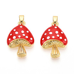 (123L) Белый крем непрозрачный блеск Латунь эмаль подвески, без кадмия и без свинца, реальный 18 k позолоченный, гриб, огнеупорный кирпич, 21x14.5x4.5 мм, отверстие : 5x2 мм