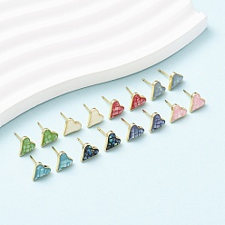 Настоящее золото 18K Серьги-гвоздики в форме сердца из латуни и эмали, с ракушками и булавками из стерлингового серебра, долговечный, без кадмия, без никеля и без свинца, реальный 18 k позолоченный, 9x8 мм