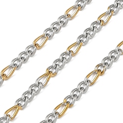 Золотой & Цвет Нержавеющей Стали Двухцветные 304 цепи Фигаро из нержавеющей стали, несварные, с катушкой, ионное покрытие (ip), золотые и нержавеющая сталь цвет, 5.5x3x0.5 мм и 4x3x0.5 мм