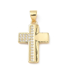 Cross Латунные микро проложить кубического циркония подвески, без кадмия и без свинца, реальный 18 k позолоченный, крестик, 21x15x2 мм, отверстие : 3.5x4 мм