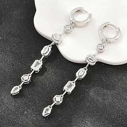 Platino Pendientes colgantes de aro de latón con micro circonitas cúbicas., sin plomo y el cadmio, chapado en rack, larga duración plateado, Platino, 80x7.5 mm