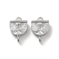 Real Platinum Plated Brass Connector Charms, with Clear Glass, Fan-shaped Links, Cadmium Free & Nickel Free & Lead Free, Real Platinum Plated, 10.5x7x3mm, Hole: 1mm