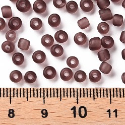 Rosy Brown Glass Seed Beads, Frosted Colors, Round, Rosy Brown, 4mm, Hole: 1~1.5mm, about 4500pcs/pound