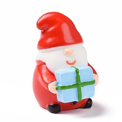 Red Christmas Theme Resin Display Decoration, for Home Decoration, Photographic Prop, Dollhouse Accessories, Santa Claus with Gift Box, Red, 32.5x20x27.5mm