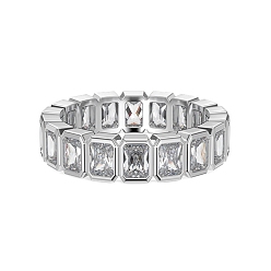 Platinum Rhodium Plated 925 Sterling Silver Rectangle Finger Ring, Clear Cubic Zirconia Ring for Women, Platinum, 5mm, Inner Diameter: US Size 7 1/4(17.5mm)