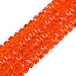Orange rot Transparente Glasperlen Stränge, Rondell, facettiert, orange rot, 7.5~8x5 mm, Bohrung: 1~1.2 mm, ca. 77~81 Stk. / Strang, 14.96~17.32 Zoll (38~44 cm)