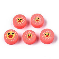 Tomate Manuell Polymer Ton Perlen, für DIY Schmuck Bastelbedarf, Flach runde mit ente, Tomate, 8.5~9.5x4~5 mm, Bohrung: 1.6 mm