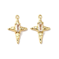 Настоящее золото 18K Латунные подвески, со стеклом, звезда очарование, реальный 18 k позолоченный, 15.5x10x3 мм, отверстие : 0.9 мм