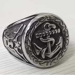 Античное Серебро 304 из нержавеющей стали кольца палец для мужчин, якорь, античное серебро, размер США 7 (17.3 мм)