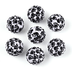 Черный Узор с принтом в виде коровьих полосок, круглые бусины из смолы и стразов, с акрилом внутри, бусины из жевательной резинки для ручек с бусинами, брелки, ювелирные изделия и ремесла, чёрные, 20 мм, отверстие : 2.8 мм