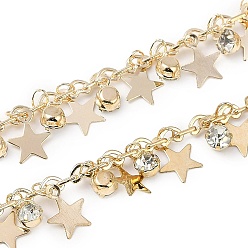 Light Gold Цепочки ручной работы из латуни и страз, для ожерелья браслеты решений, долговечный, пайки, с катушкой, звезда, золотой свет, 3x1.5x1 мм, около 16.40 футов (5 м) / рулон