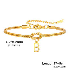 Letter B 304 Браслеты с подвесками в виде инициалов из нержавеющей стали, браслеты из змеиной цепи для женщин, золотые, В письме, 6.69 дюйм (17 см)