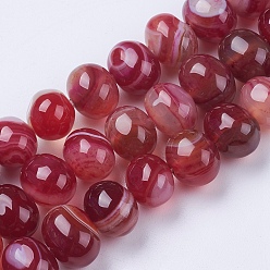 Brun Agate à rayures naturelles / brins de perles d'agate, teint, ovale, brun, 8~10x11.5~14x8~10mm, Trou: 1mm, 40~41 pcs / chapelet, 14.37 pouces ~ 14.76 pouces (36.5~37.5 cm)