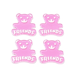 Violet Acrylic Cabochons, Bear with Word Friends, Violet, 31.5x29x2mm