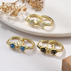 (52) Непрозрачная лаванда Латунные микро проложить серьги обруча кубического циркония, с эмалью, стойки покрытие, долговечный, без кадмия и без свинца, реальный 18 k позолоченный, черепаха, разноцветные, 18.5x16.5x7.5 мм