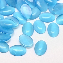 Light Sky Blue Cat Eye Cabochons, Oval, Light Sky Blue, 10x8x2.5mm