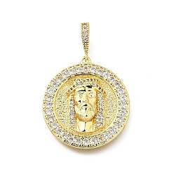 Настоящее золото 18K Латунные латунные подвески с цирконием микро паве, плоский круглый с человеческими прелестями, стойки покрытие, долговечный, без свинца и без кадмия, реальный 18 k позолоченный, 32x29x6.5 мм, отверстие : 8x5 мм