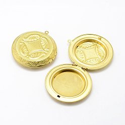 Raw(Unplated) Brass Locket Pendants, Flat Round, Nickel Free, Raw(Unplated), 48x44.5x9.5mm, Hole: 2mm