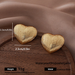 Doré  304 boucles d'oreilles en acier inoxydable pour femmes, cœur, or, 23x23mm