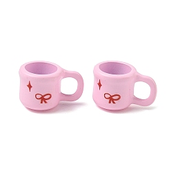 Pearl Pink Baking Paint & Printed Alloy Pendants, Cup with Bowknot Charms, Pearl Pink, 12x20x13mm, Hole: 9.5mm