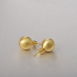 Real 18K Gold Plated Round Ball Drawbench Brass Ear False Plugs for Women, Real 18K Gold Plated, 26x14mm