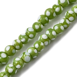 Зеленый Бусины лэмпворк , круглый в горошек, зелёные, 6~6.5x5~6 мм, отверстие : 1.2~1.6 мм, около 49~50 шт / нитка, 9.84''~10.23" (25~26 см)