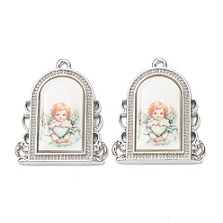 Аквамарин Подвески из эпоксидной смолы, Арочная рамка с подвеской в виде ангела, платина, аквамарин, 23.5x19.5x3.5 мм, отверстие : 1.2 мм