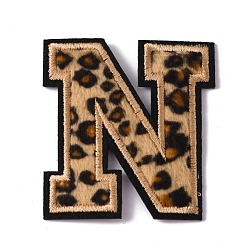 Letter N Polyester Computerized Embroidery Cloth Iron On Sequins Patches, Leopard Print Pattern Stick On Patch, Costume Accessories, Appliques, Letter.N, 61x58x1.5mm
