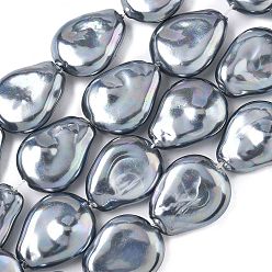 Серый Гальванизированное непрозрачное стекло имитация жемчужных нитей, слеза, с покрытием AB цвета, серые, 19~20x15~15.5x6~7 мм, отверстие : 0.8~1 мм, около 21 шт / нитка, 15.67'' (39.8 см)