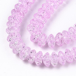 Pearl Pink Crackle Glass Beads, Dyed & Heated, Rondelle, Pearl Pink, 8x4mm, Hole: 1mm, about 89~95pcs/strand, 15.16~15.55 inch(38.5~39.5cm)