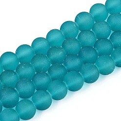 Темно-Голубой Стеклянные бусины, окрашенные, прозрачные, матовые, круглые, глубокое синее небо, 10 мм, отверстие : 1.3~1.6 мм, около 80 шт / нитка, 31.4 дюйм