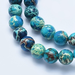 Steel Blue Natural Imperial Jasper Beads Strands, Dyed, Round, Steel Blue, 8mm, Hole: 1mm, about 49pcs/strand, 15.7 inch