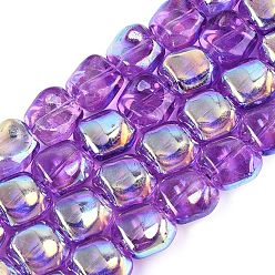 Dark Orchid Electroplate Transparent Glass Beads Strands, Beans, AB Color Plated, Half Plated, Dark Orchid, 10.5~11x11~11.5x7~7.5mm, Hole: 0.9~0.1mm, about 59~60pcs/strand, 25.20~25.59 inch(64~65cm)