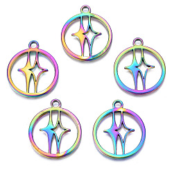 Rainbow Color Rainbow Color Alloy Pendants, Cadmium Free & Nickel Free & Lead Free, Ring with Star, 27x23x1.5mm, Hole: 2.5mm