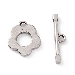 Stainless Steel Color Non-Tarnish 304 Stainless Steel Toggle Clasps, Flower, Stainless Steel Color, Flower: 17.5x15.5x2.5mm, Hole: 2.5mm, T-bar: 5.5x24x2.5mm, Hole: 2.5mm, 2pcs/set